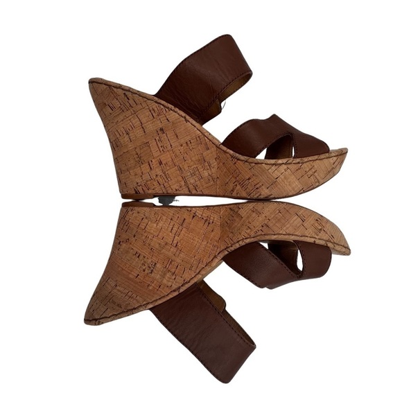 Born Brown Leather Cork Wedge Platform Slip On Sandals Size 9 Women's - Picture 6 of 9